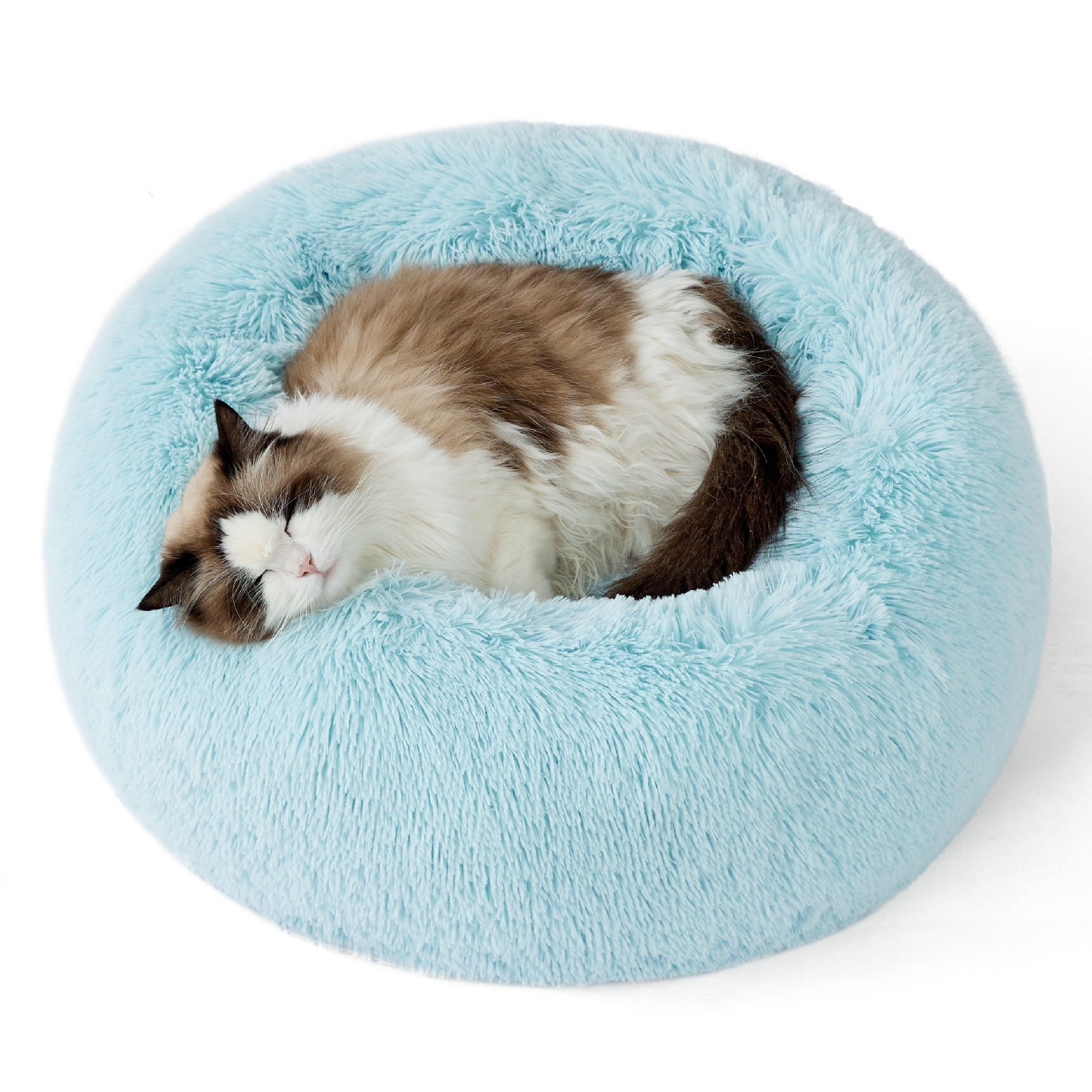 Bedsure Calming Dog Bed for Small Dogs - Donut Washable Small Pet Bed, 23 inches Anti-Slip Round Fluffy Plush Faux Fur Large Cat Bed, Fits up to 25 lbs Pets, Camel