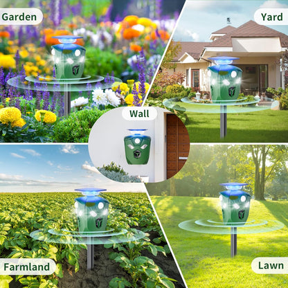 Solar Ultrasonic Animal Repeller Outdoor, 360° All Round Cat Deterrent Outdoor with 6 Flashing Lights and 3 PIR Sensors, Deer Repellent for Repelling Snakes, Raccoons, Cats, Dogs, Rabbits