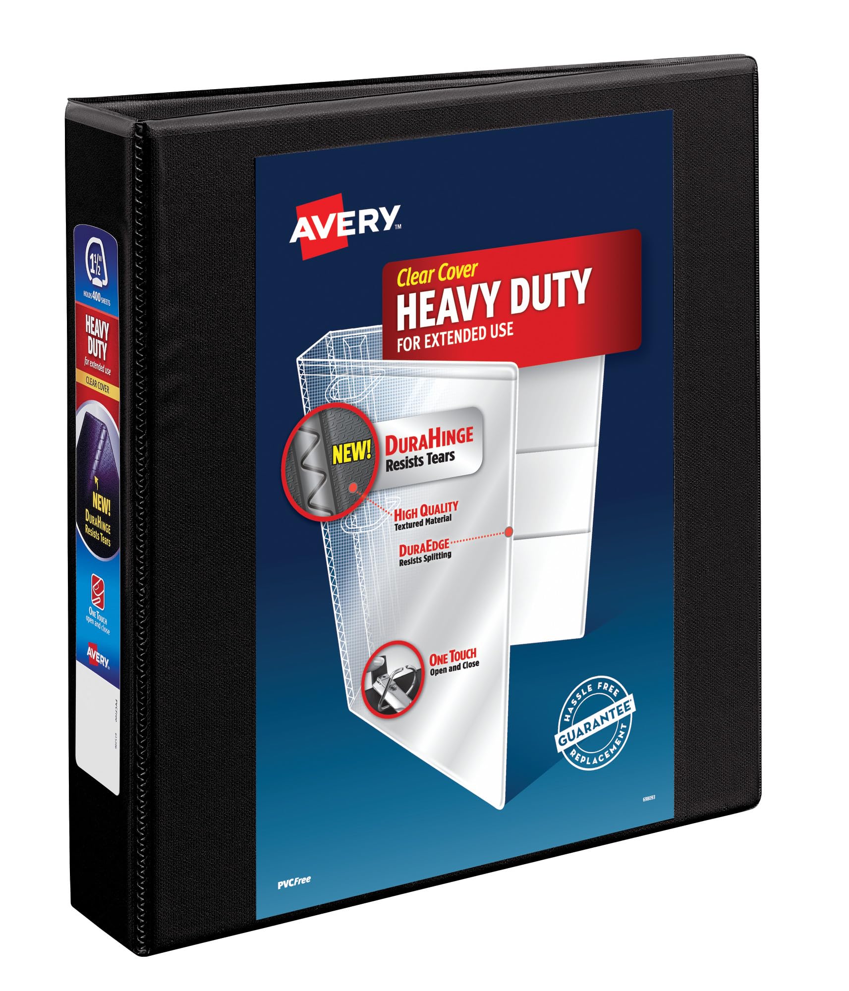 Avery Heavy-Duty 3 Inch Binders 3 Ring, View Binder, 1.5 Inch EZD Ring, Black, Sturdy (79693)