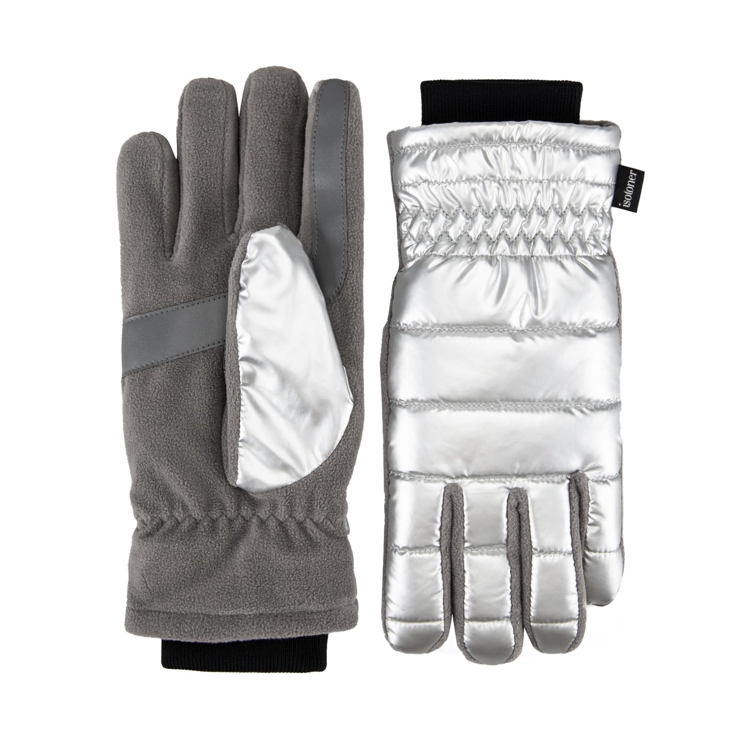 isotoner womens Water Repellent Touchscreen Iridescent Sleekheat Gloves and Flip Top Mittens