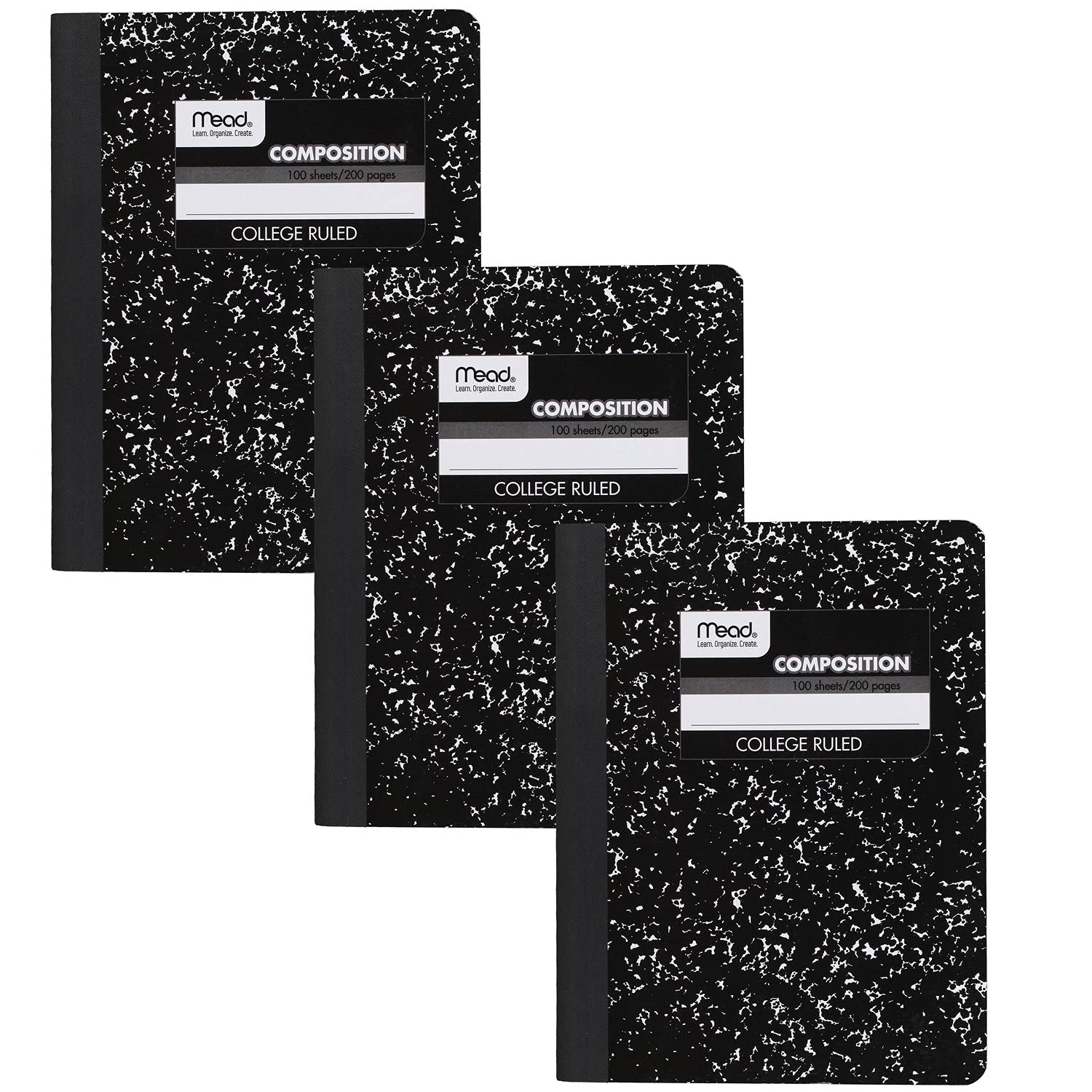 Mead Composition Notebook, 12 Pack, College Ruled Paper, 7-1/2" x 9-3/4", 100 Sheets per Comp Book, Black Marble (72938)