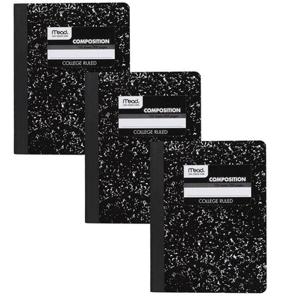 Mead Composition Notebook, 12 Pack, College Ruled Paper, 7-1/2" x 9-3/4", 100 Sheets per Comp Book, Black Marble (72938)