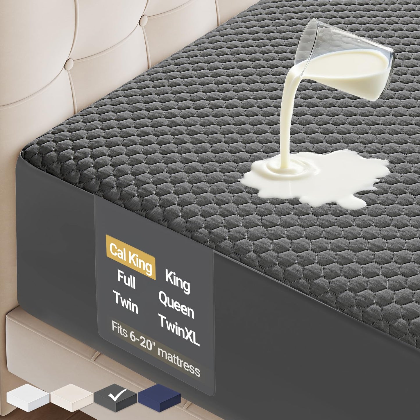 OhGeni 100% Waterproof Mattress Protector, Queen Size Mattress Pad, Fits 6"-20" Mattresses with Deep Pocket, Cooling, Breathable Fitted Sheets, Soft Bed Cover, Noiseless, Machine Washable