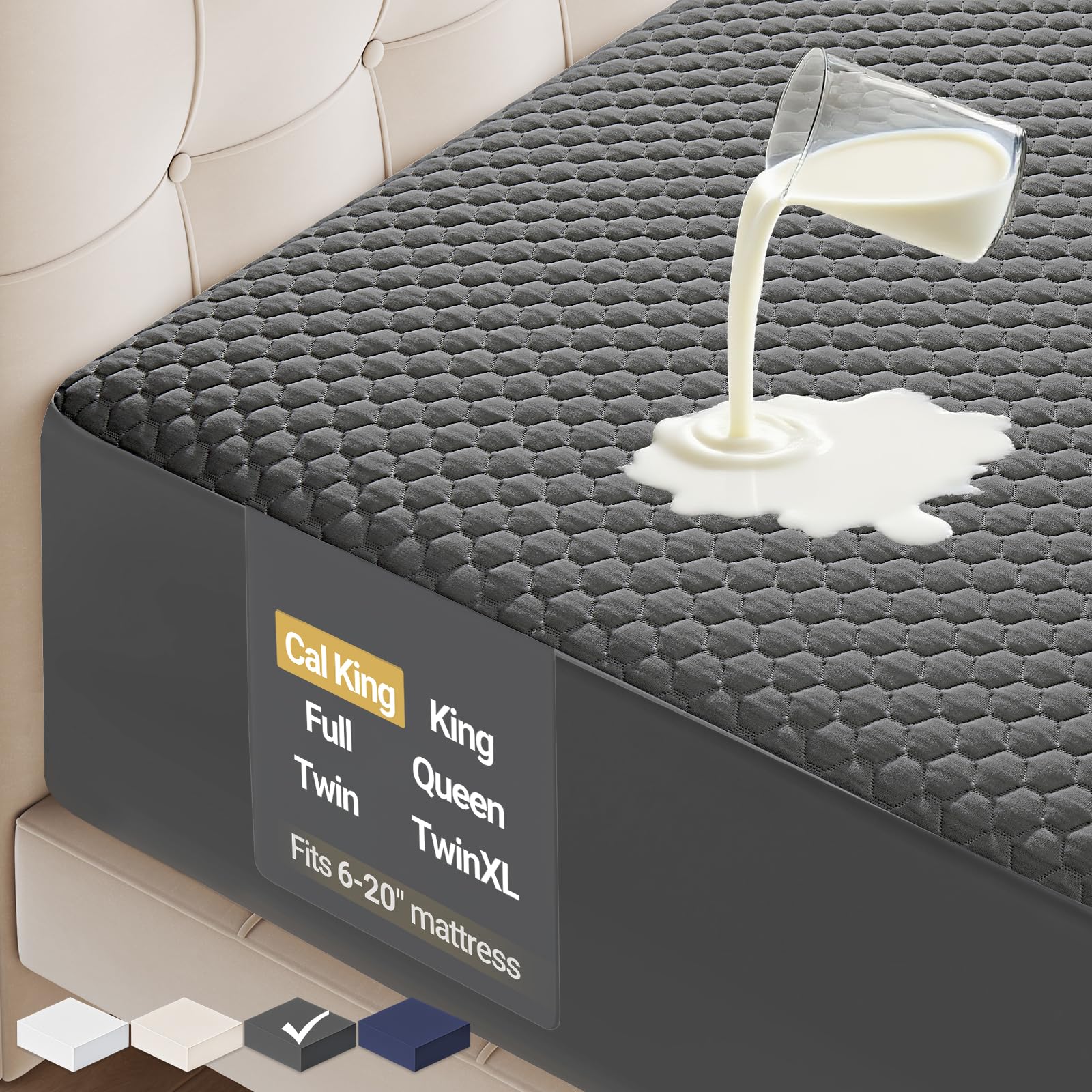 OhGeni 100% Waterproof Mattress Protector, Queen Size Mattress Pad, Fits 6"-20" Mattresses with Deep Pocket, Cooling, Breathable Fitted Sheets, Soft Bed Cover, Noiseless, Machine Washable