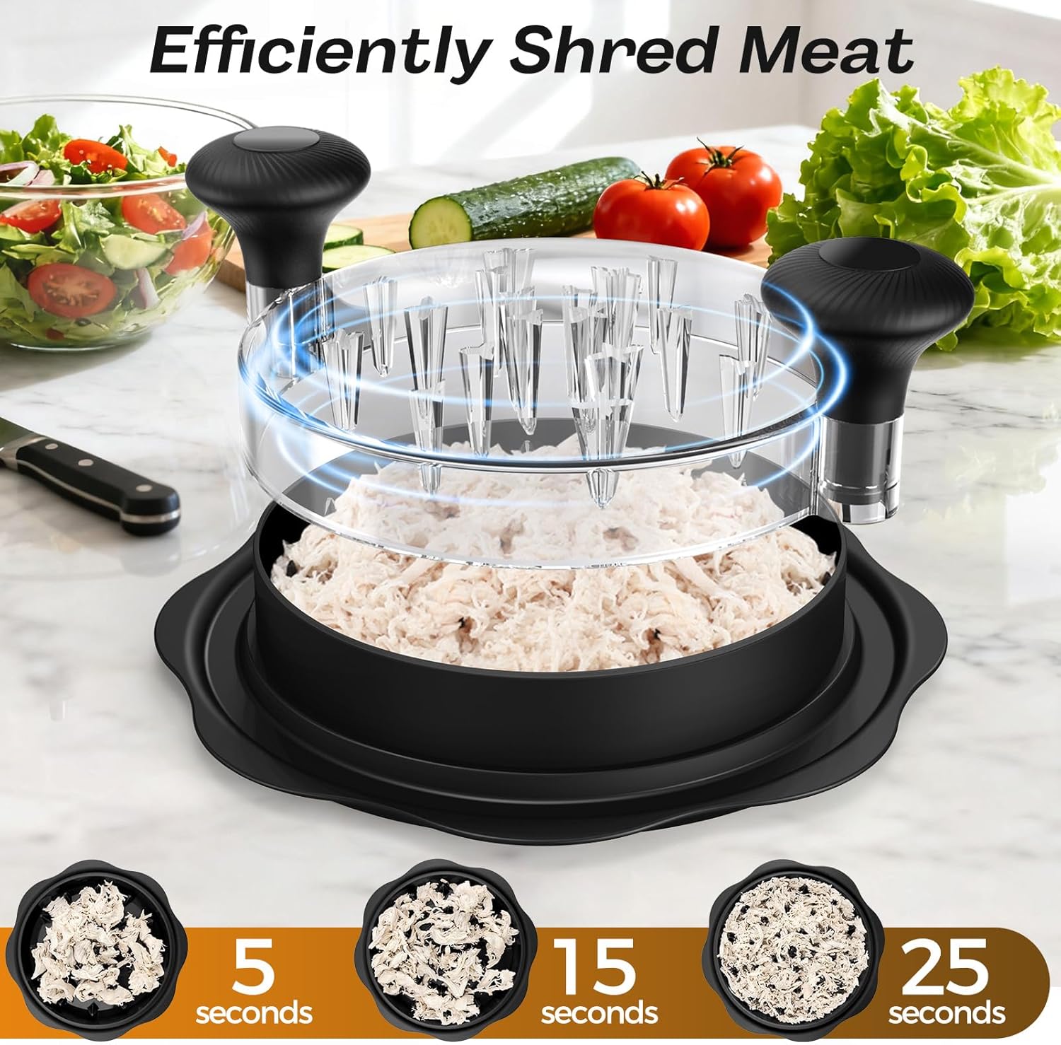 10" Pro Chicken Shredder Tool Twist Large for Kitchen, BPA-Free Food-Safe Meat Grinder, Visible Chicken Breast Meat Shredder with Strong Anti-Slip Bottom & Ergonomic Handle, Black