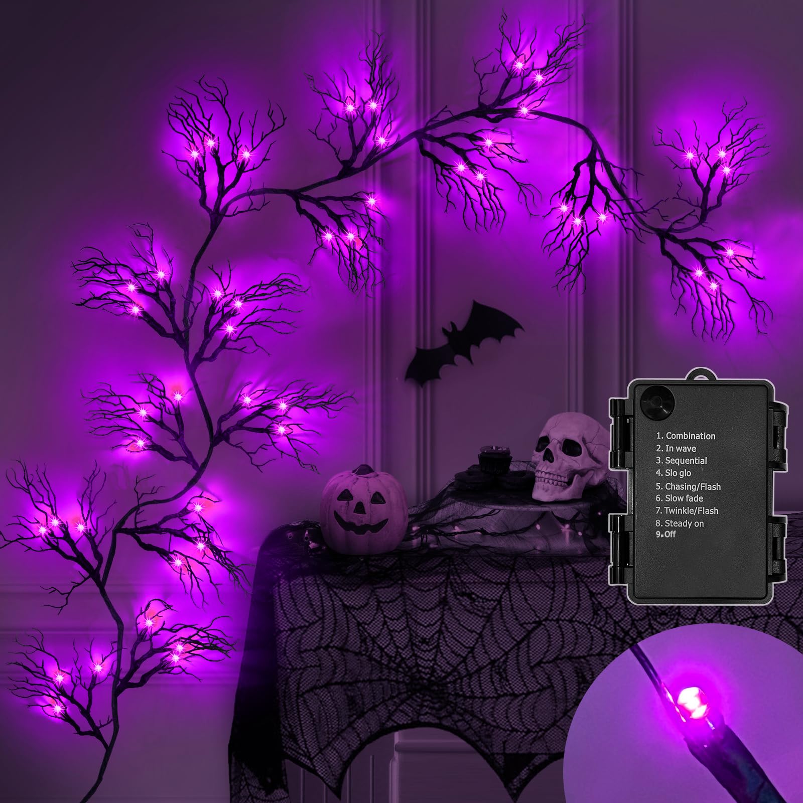 [ 8 Modes & Timer ] 6 Ft 45 LED Halloween Willow Vine Twig Garland Decorations with 15 Pumpkins Orange Lights, Battery Operated Waterproof Halloween Decorations for Home Wall Mantle Fireplace Decor