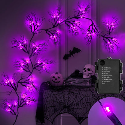 [ 8 Modes & Timer ] 6 Ft 45 LED Halloween Willow Vine Twig Garland Decorations with 15 Pumpkins Orange Lights, Battery Operated Waterproof Halloween Decorations for Home Wall Mantle Fireplace Decor