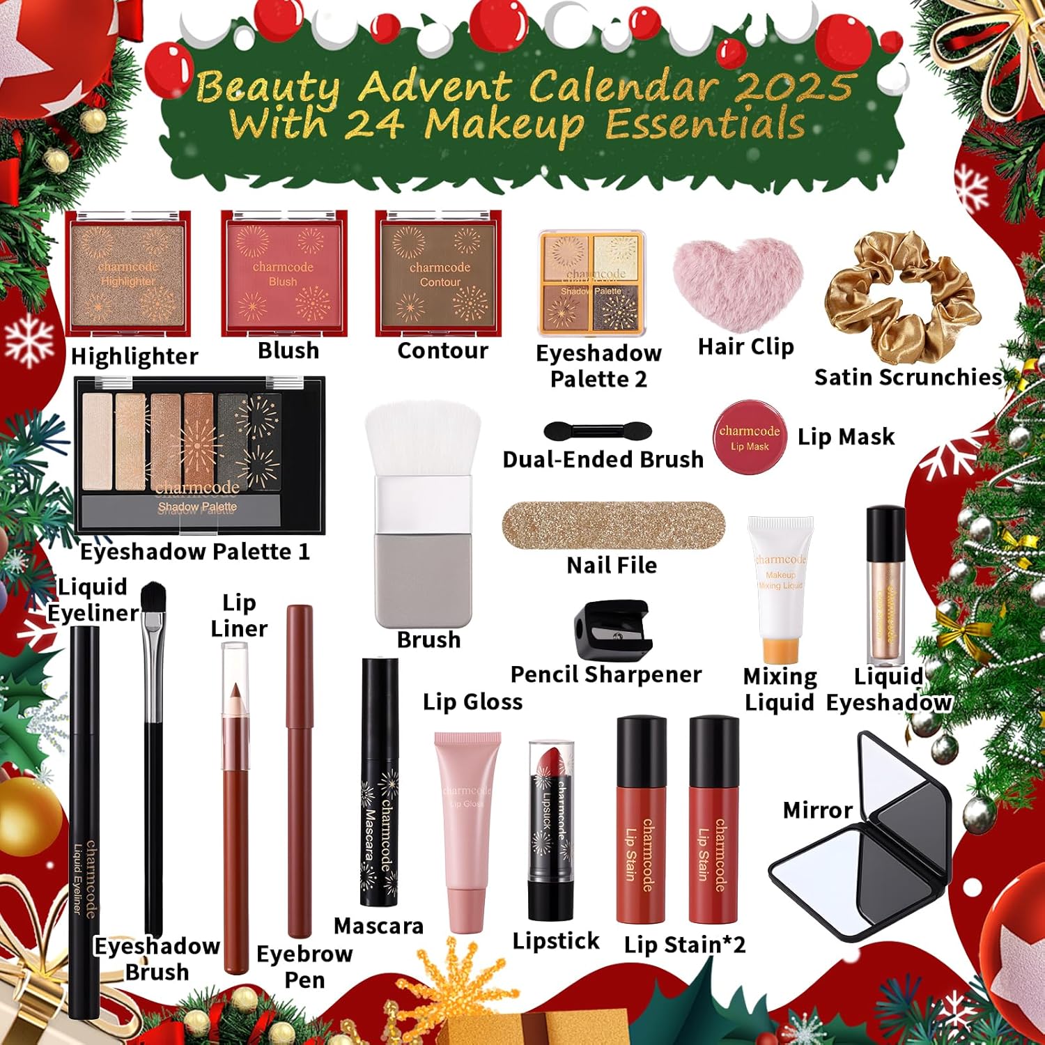 Makeup Advent Calendar 2025, 24 Days Christmas Countdown Calendar Gift Set for Adult Women Teen Girls, Xmas Holiday Beauty & Cosmetic Surprise Make up Kit for Women Full Kit
