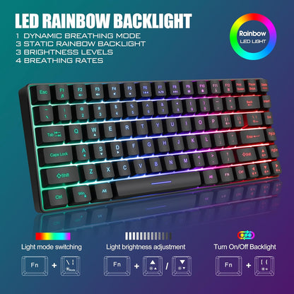 RedThunder K84 Wireless Keyboard and Mouse Combo, Rainbow Backlit Rechargeable Battery, 75% Layout TKL Ultra Compact Gaming Keyboard & Lightweight 3200 DPI Honeycomb Optical Mouse (Black)