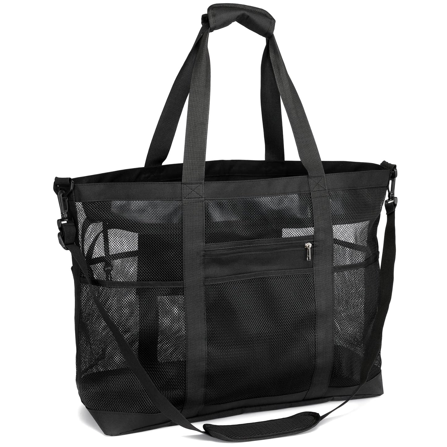 F-color Mesh Beach Bag Family - 9 Pockets Large Beach Tote for Cruise Vacation Essentials