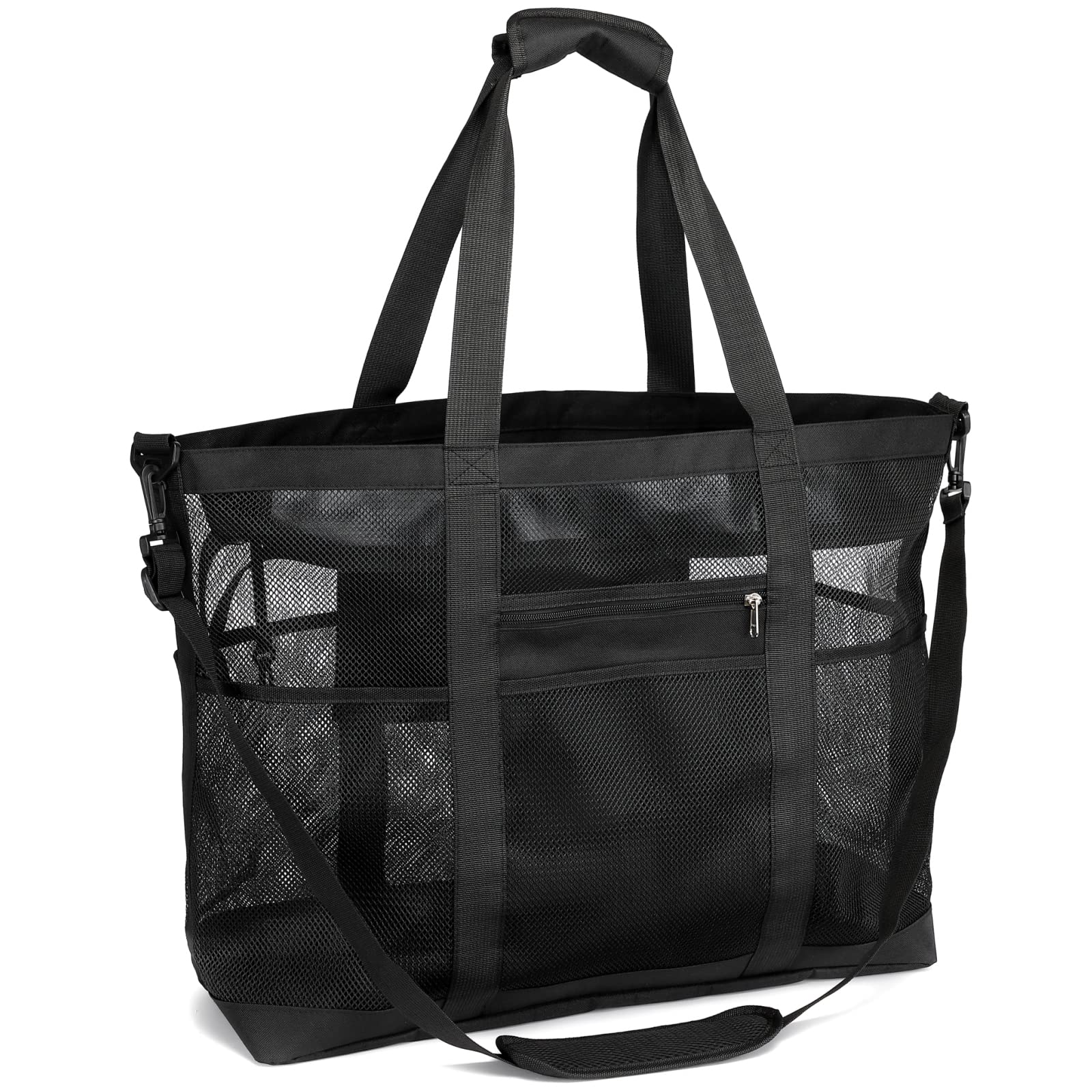 F-color Mesh Beach Bag Family - 9 Pockets Large Beach Tote for Cruise Vacation Essentials