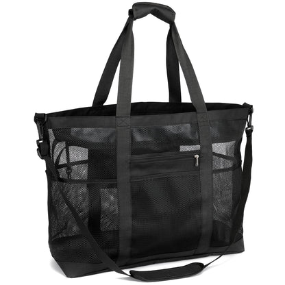 F-color Mesh Beach Bag Family - 9 Pockets Large Beach Tote for Cruise Vacation Essentials