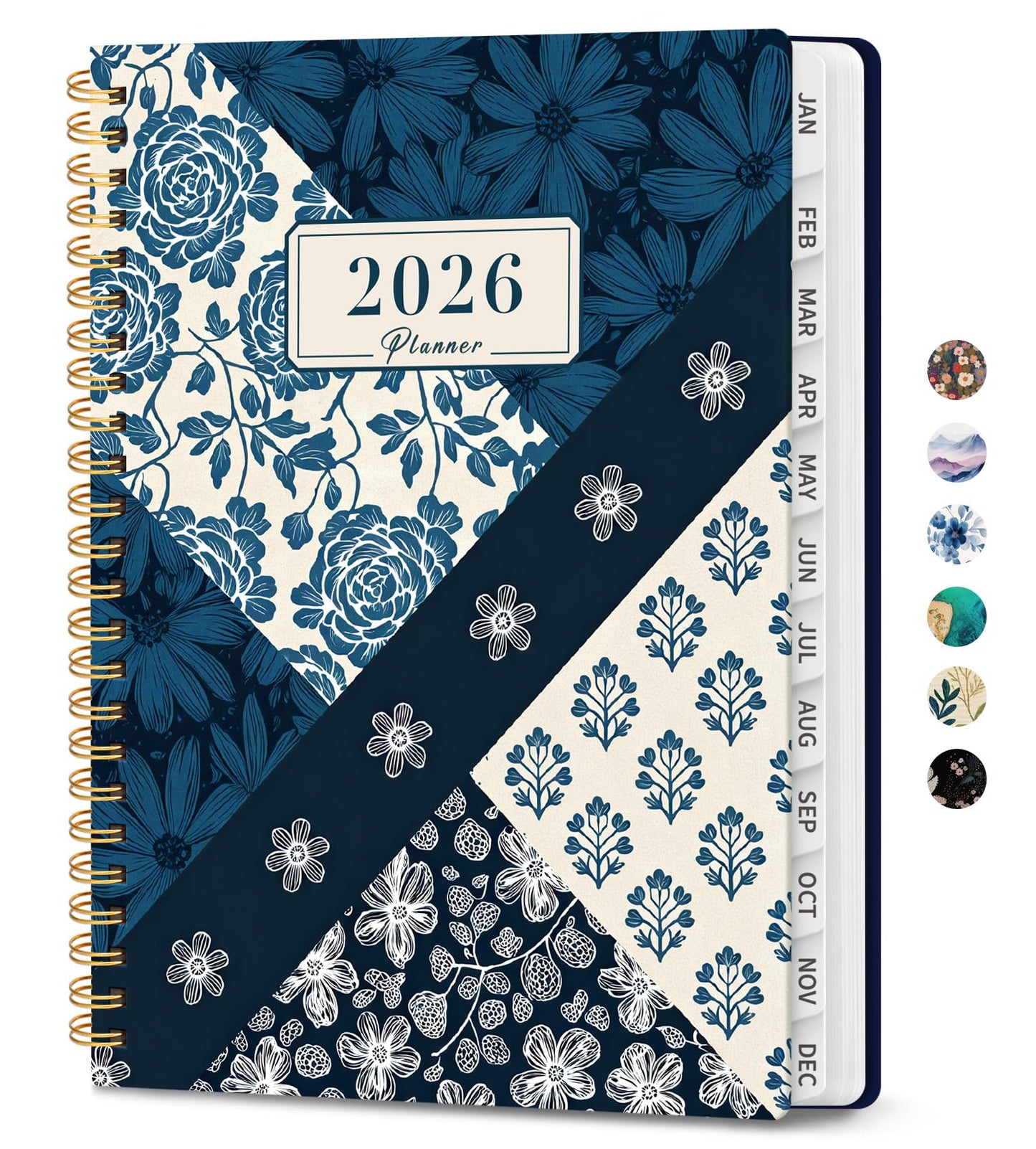 Hardcover 2026 Planner, Weekly and Monthly Calendar, Jan - Dec 2026 Planner Book with Tabs for Women, Inner Pocket, Spiral Bound, Perfect for Office/Home/School Supplies, Petals, A5, 6.3" x 8.5"