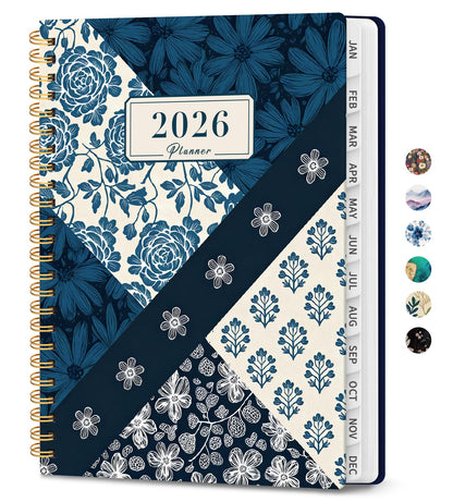 Hardcover 2026 Planner, Weekly and Monthly Calendar, Jan - Dec 2026 Planner Book with Tabs for Women, Inner Pocket, Spiral Bound, Perfect for Office/Home/School Supplies, Petals, A5, 6.3" x 8.5"