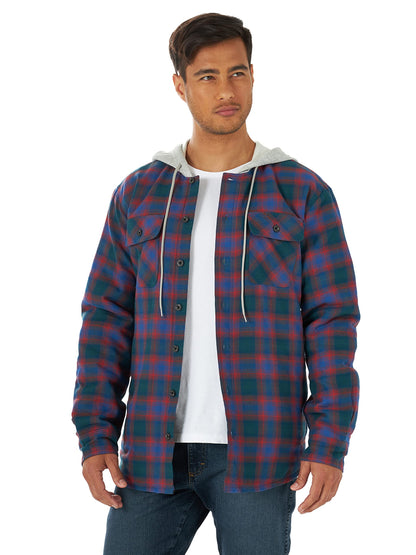 Wrangler Authentics Men's Long Sleeve Quilted Lined Flannel Shirt Jacket with Hood
