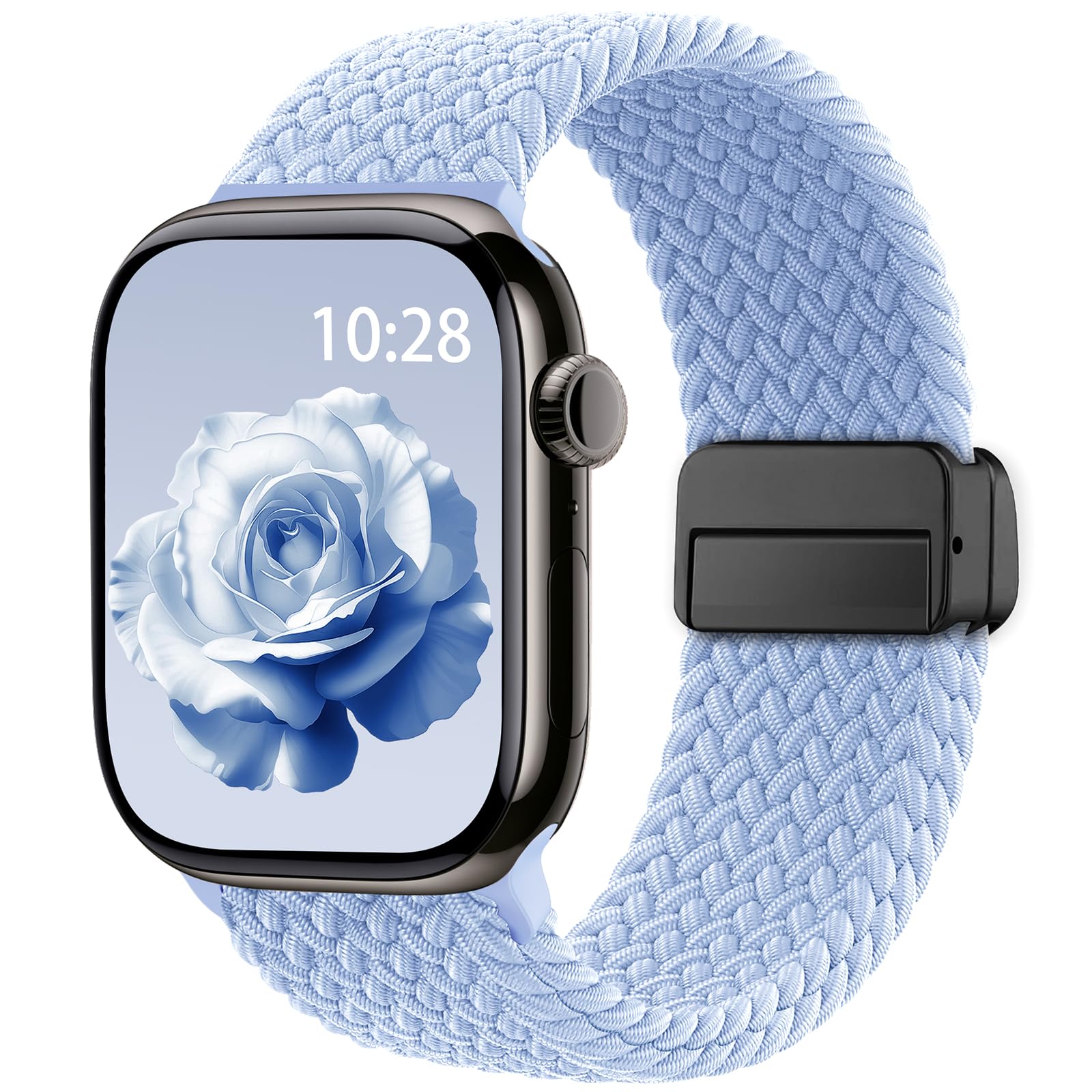 Braided Stretchy Band Compatible with Apple Watch Bands 38mm 40mm 41mm 42mm 44mm 45mm 46mm 49mm Women Men, Soft Nylon Solo Loop Magnetic Sport Strap for iWatch Series 10 9 8 7 6 5 4 3 2 1 SE Ultra