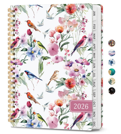 Hardcover 2026 Planner, Weekly and Monthly Calendar, Jan - Dec 2026 Planner Book with Tabs for Women, Inner Pocket, Spiral Bound, Perfect for Office/Home/School Supplies, Petals, A5, 6.3" x 8.5"