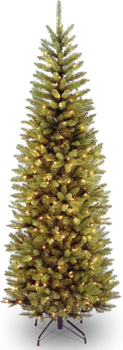 National Tree Company 7 ft Pre-Lit Kingswood Fir Slim Artificial Christmas Tree, 300 Clear Lights, 892 Tips, Includes Stand, Green