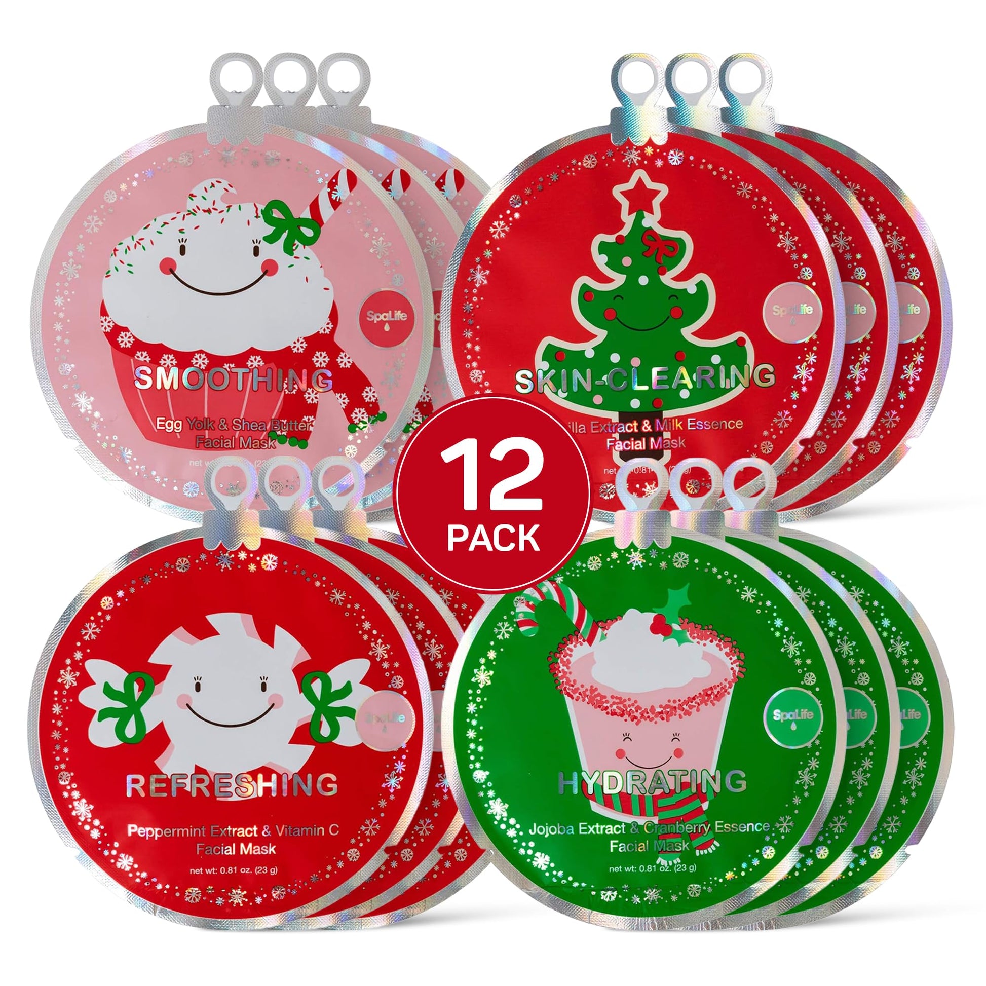 SpaLife Beauty Santa’s Workshop Christmas Face Mask Bundle | Korean Facial Masks | Hydrating, Soothing and Firming Sheet Mask Set | Christmas Face Masks for Women | Spa Party Favors | 12 Pack