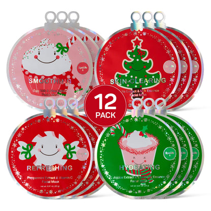 SpaLife Beauty Santa’s Workshop Christmas Face Mask Bundle | Korean Facial Masks | Hydrating, Soothing and Firming Sheet Mask Set | Christmas Face Masks for Women | Spa Party Favors | 12 Pack