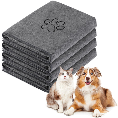 Chumia 4 Pack Dog Towels for Drying Large Microfiber Grooming Tools Absorbent Soft Bath Supplies with Embroidered Paw for Small Medium Pet Products(16 x 32 Inch,Blue)
