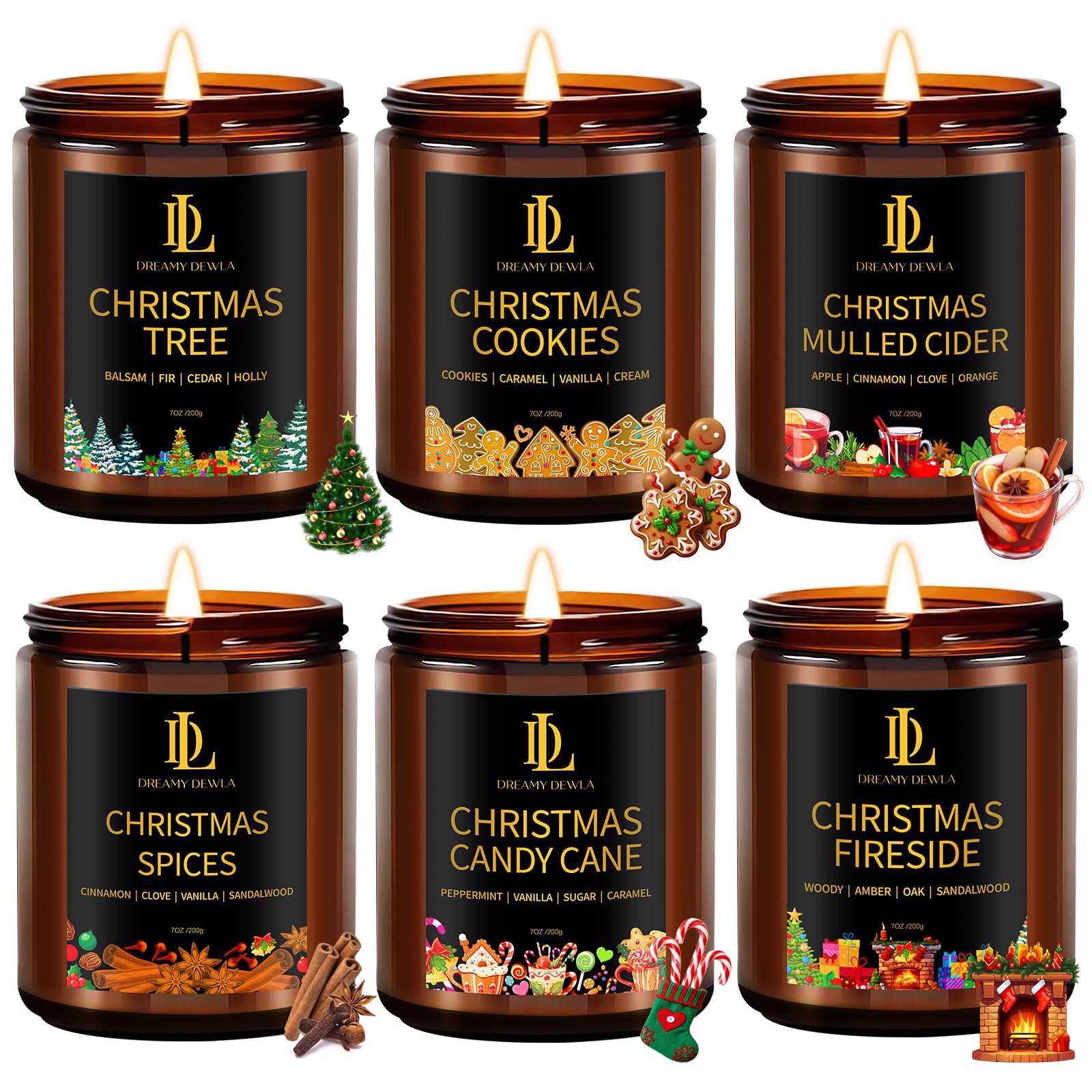 Winter Candle Set, Candles for Home Scented, 4 Pack Soy Candles for Holiday, Holiday Candle Gifts for Women Men, Winter Scents of Gingerbread Cookies/Apple & Cinnamon/Coffee Latte/Pine & Cedarwood