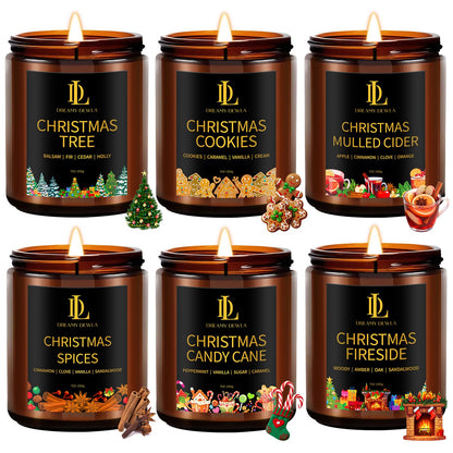Winter Candle Set, Candles for Home Scented, 4 Pack Soy Candles for Holiday, Holiday Candle Gifts for Women Men, Winter Scents of Gingerbread Cookies/Apple & Cinnamon/Coffee Latte/Pine & Cedarwood