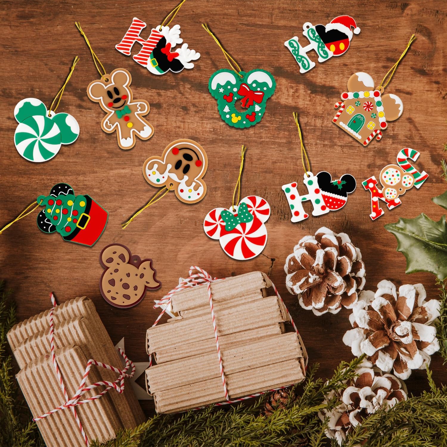 12pcs Christmas Tree Decorations Ornaments, Xmas Mouse Peppermint Candy Silicone Ornaments Hanging Pendant with Ropes for Christmas Tree Winter Holiday Party Crafts Stocking Stuffers Wreath Decor