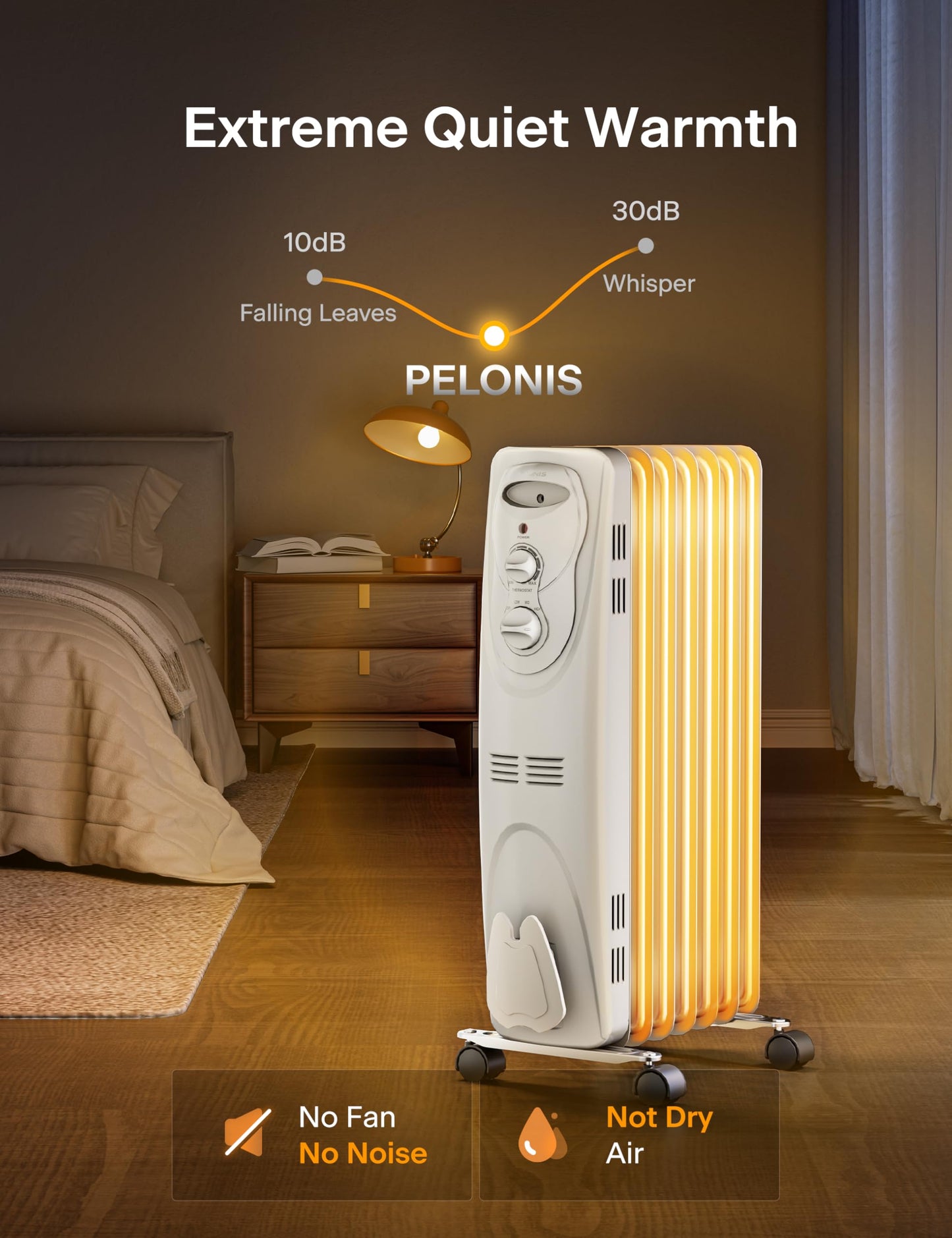 Pelonis Oil Filled Radiator Heater for Large Space, 2025 Upgraded, Space Heaters with 1500W Quiet Warmth Radiant Heater, 3 Heating Modes, Overheat & Tip-Over Protection, Adjustable Thermostat, Black