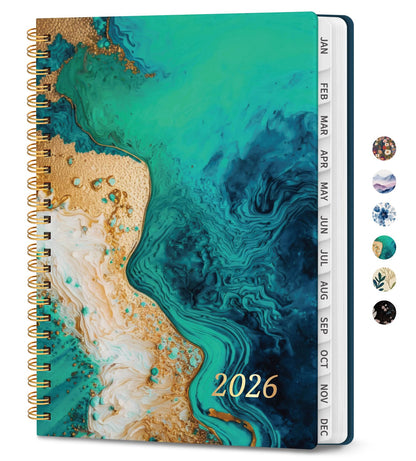 Hardcover 2026 Planner, Weekly and Monthly Calendar, Jan - Dec 2026 Planner Book with Tabs for Women, Inner Pocket, Spiral Bound, Perfect for Office/Home/School Supplies, Petals, A5, 6.3" x 8.5"