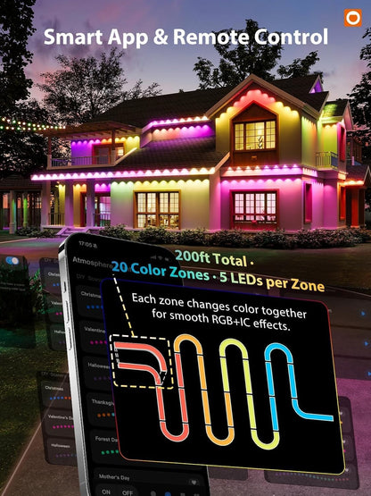 addlon 400FT(200FT*2) Permanent Outdoor Lights, Smart RGB+IC LED Lights for House & Outdoor Decor, App & Remote Control, DIY Scene Modes, IP67 Waterproof for Christmas, Holiday, Party Decorations