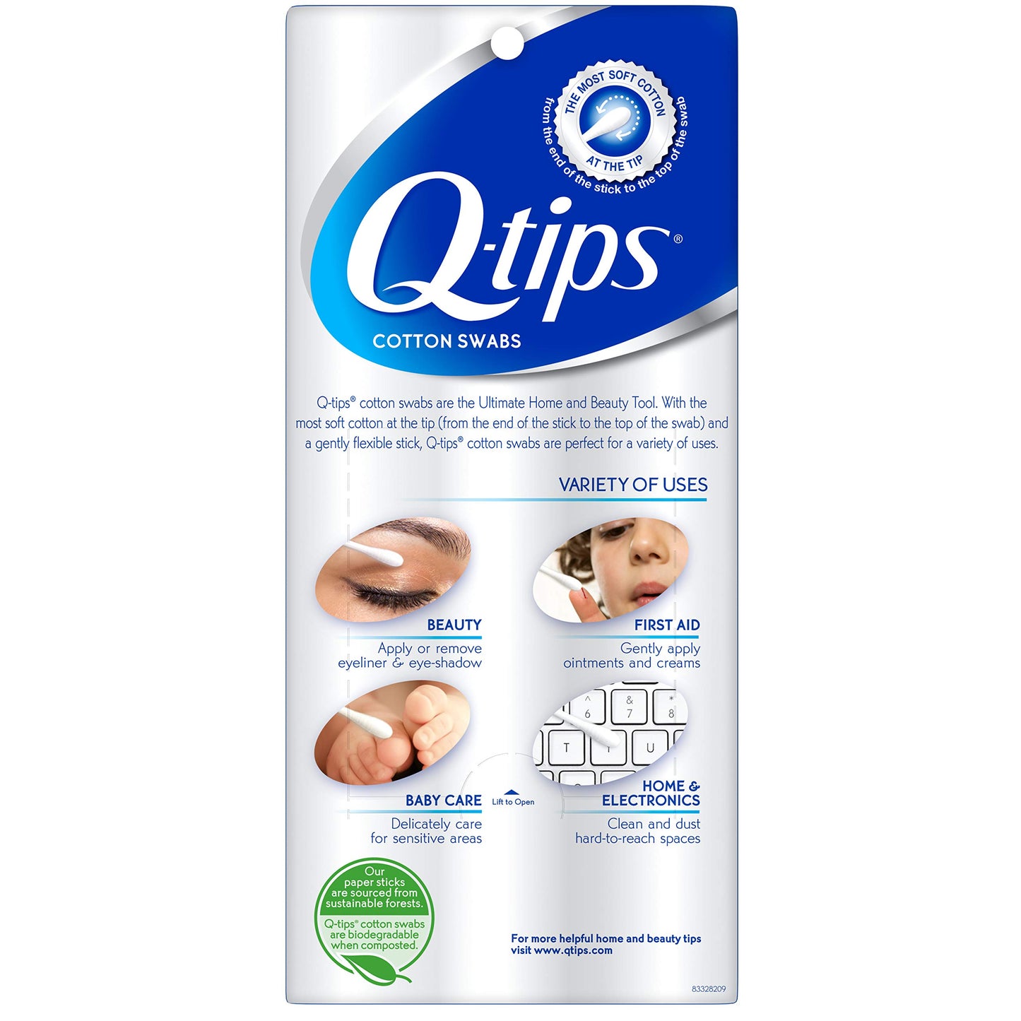 Q-tips Cotton Swabs For Hygiene and Beauty Care Original Cotton Swab Made With 100% Cotton 625 Count, WHITE
