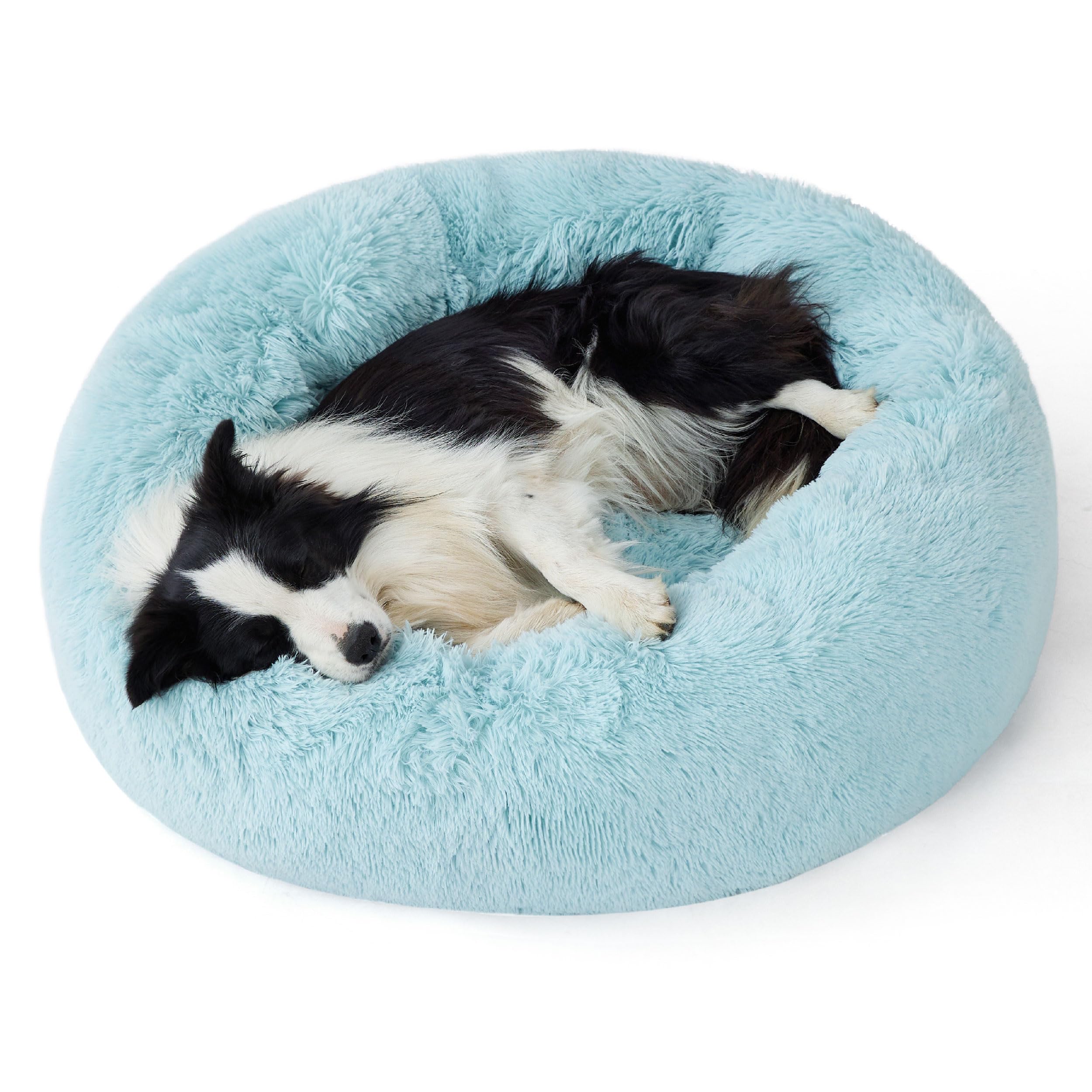 Bedsure Calming Dog Bed for Small Dogs - Donut Washable Small Pet Bed, 23 inches Anti-Slip Round Fluffy Plush Faux Fur Large Cat Bed, Fits up to 25 lbs Pets, Camel
