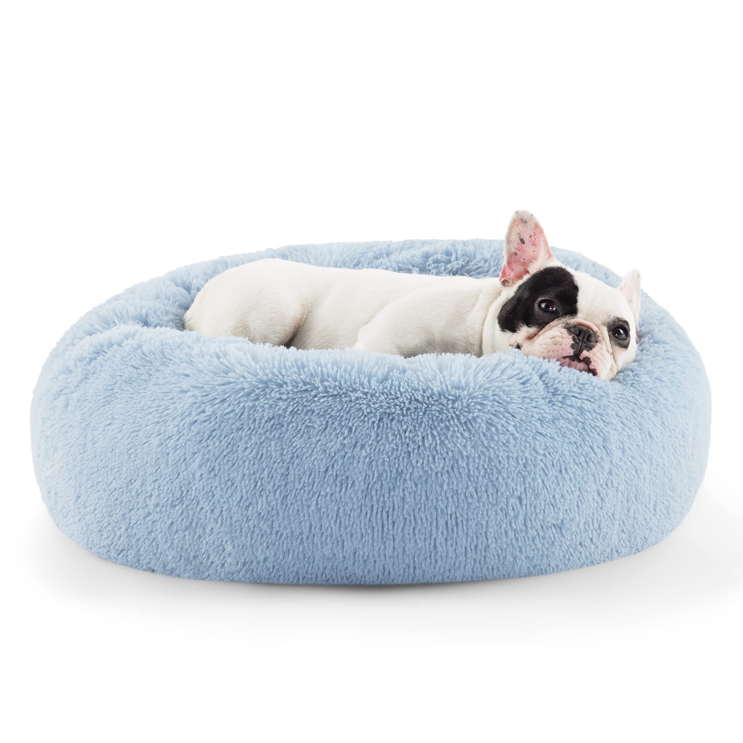 Bedsure Calming Dog Bed for Small Dogs - Donut Washable Small Pet Bed, 23 inches Anti-Slip Round Fluffy Plush Faux Fur Large Cat Bed, Fits up to 25 lbs Pets, Camel