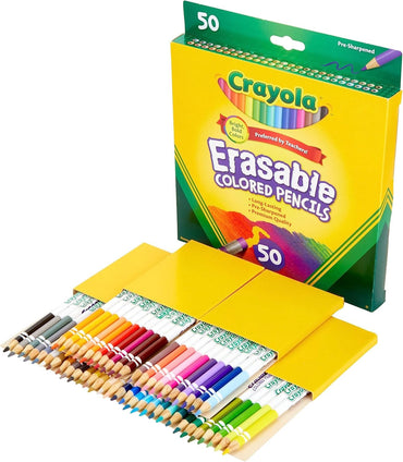 Crayola Erasable Colored Pencils for Kids (50ct), Bulk Colored Pencil Set, Back to School Essentials for Kids, Teacher Classroom Must Haves [Amazon Exclusive]