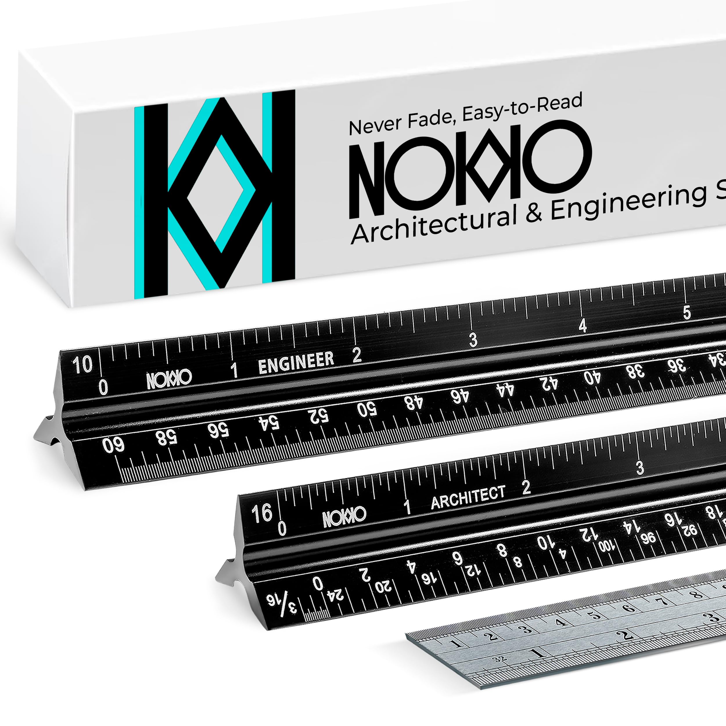 NOKKO 12 Inch Architectural Scale Ruler - Imperial Measurements, Professional Aluminum Drafting Tools for Architects, Engineers, Interior Designers, Students, and DIY Projects - Architecture Supplies