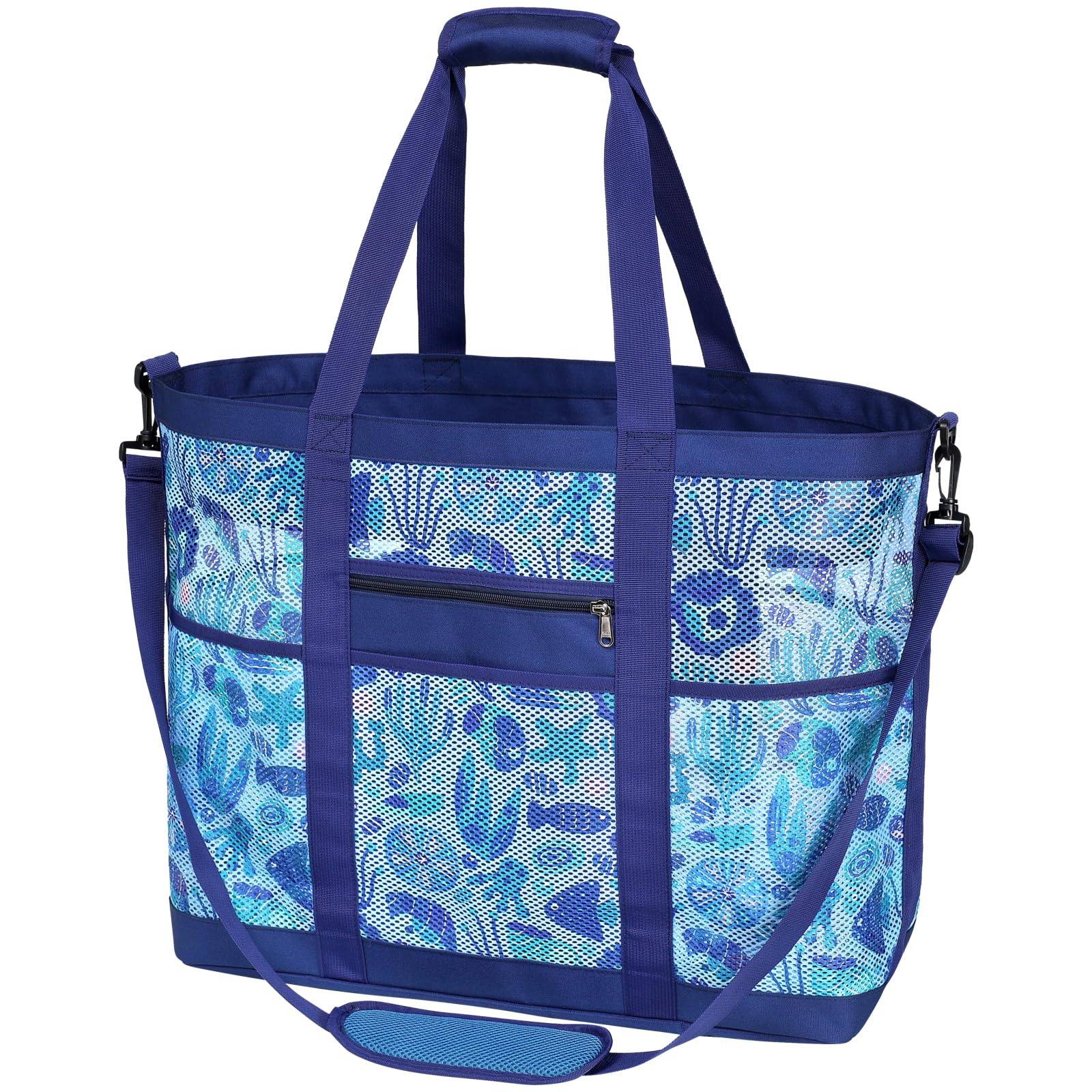 F-color Mesh Beach Bag Family - 9 Pockets Large Beach Tote for Cruise Vacation Essentials