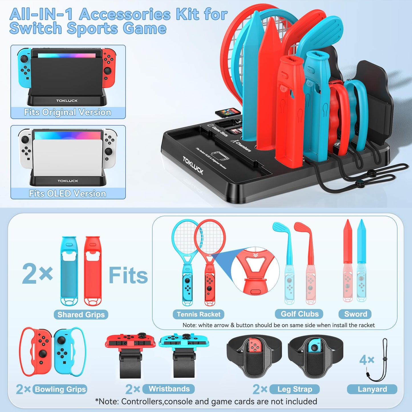 Switch Sports Accessories Kit with Storage Station - Compatible with Switch/OLED & Joy-con, Ideal for Family Sports Party Game Storage and Organization Wii U PS3 Interactive Gaming Figures