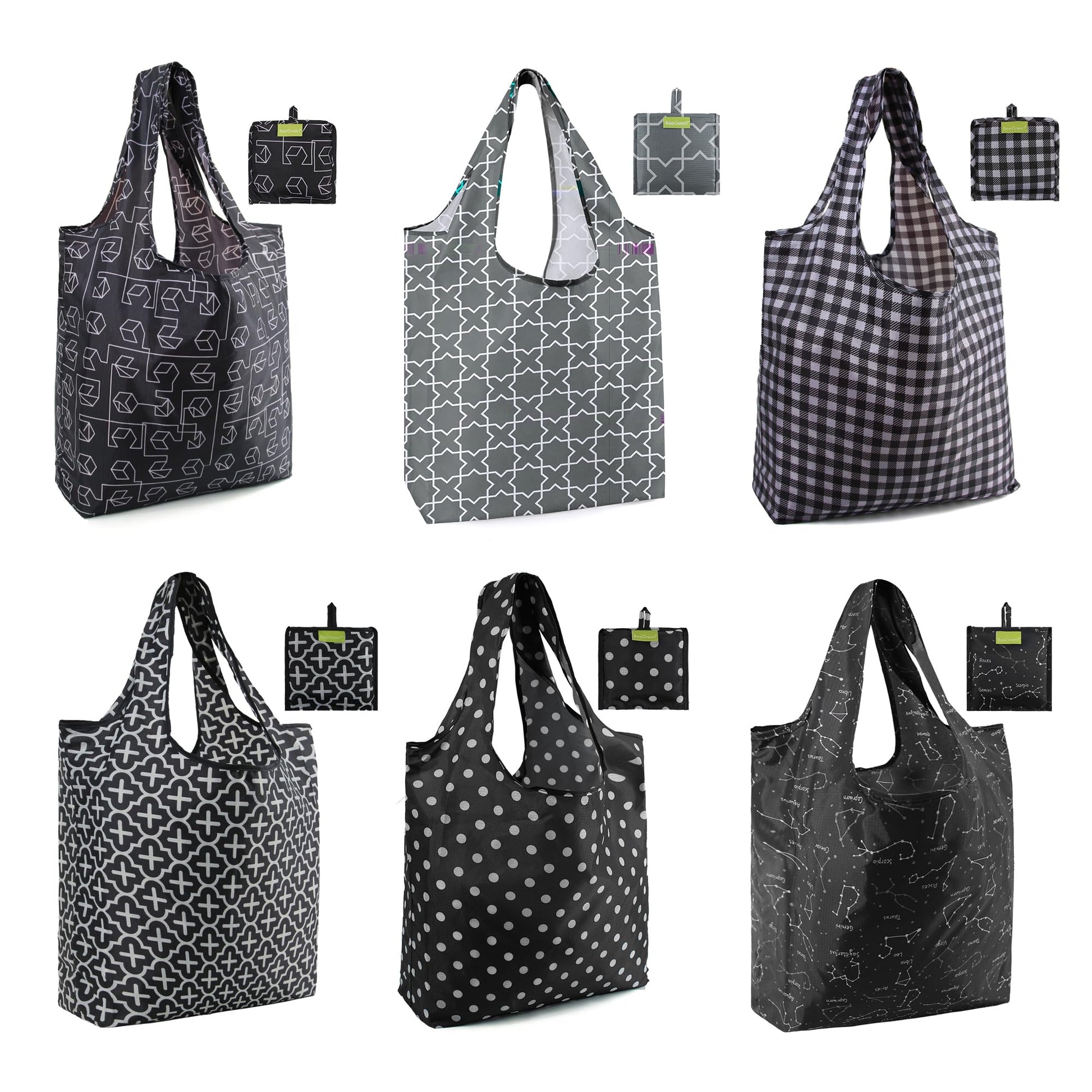 BeeGreen Christmas Reusable Gift Bags,6 Pack Large Holiday Tote Foldable Cloth Bag for Women, Cute Grocery Storage for Xmas Gifts Market Shopping, Washable Collapsible Reusable Bags with Handles​