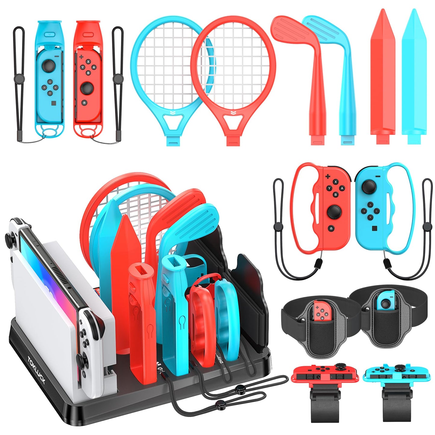 Switch Sports Accessories Kit with Storage Station - Compatible with Switch/OLED & Joy-con, Ideal for Family Sports Party Game Storage and Organization Wii U PS3 Interactive Gaming Figures