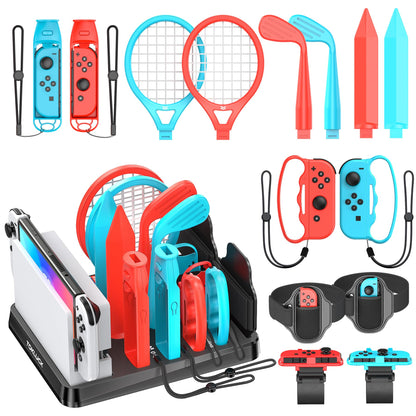 Switch Sports Accessories Kit with Storage Station - Compatible with Switch/OLED & Joy-con, Ideal for Family Sports Party Game Storage and Organization Wii U PS3 Interactive Gaming Figures