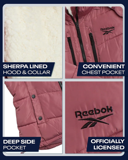 Reebok Womens Puffer Jacket - Heavyweight Puffer Coat with Faux Fur Trim Hood - Outerwear Down Winter Jackets for Women