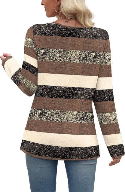 WIHOLL Long Sleeve Shirts for Women Fall Outfits V Neck T Shirts Button Down Tunic Tops Fashion Clothing