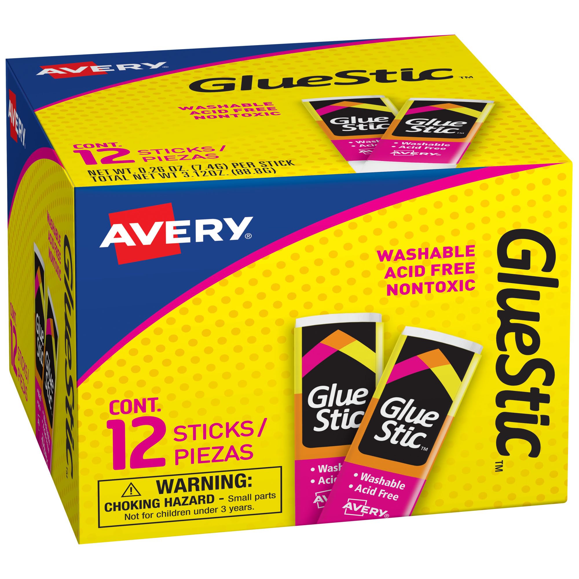 Avery Glue Stick White, Washable, Nontoxic, 0.26 oz. Permanent Glue Stic, 6pk (98095)