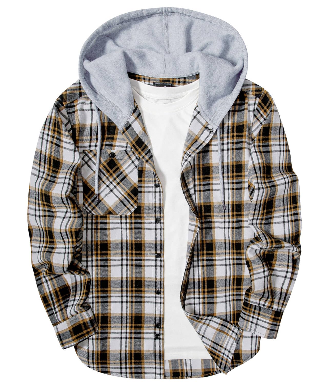 ZITY Men's Flannel Hoodie Shirts Casual Button Down Plaid Shirt Jackets for Men Long Sleeve Stylish Hooded with Pocket
