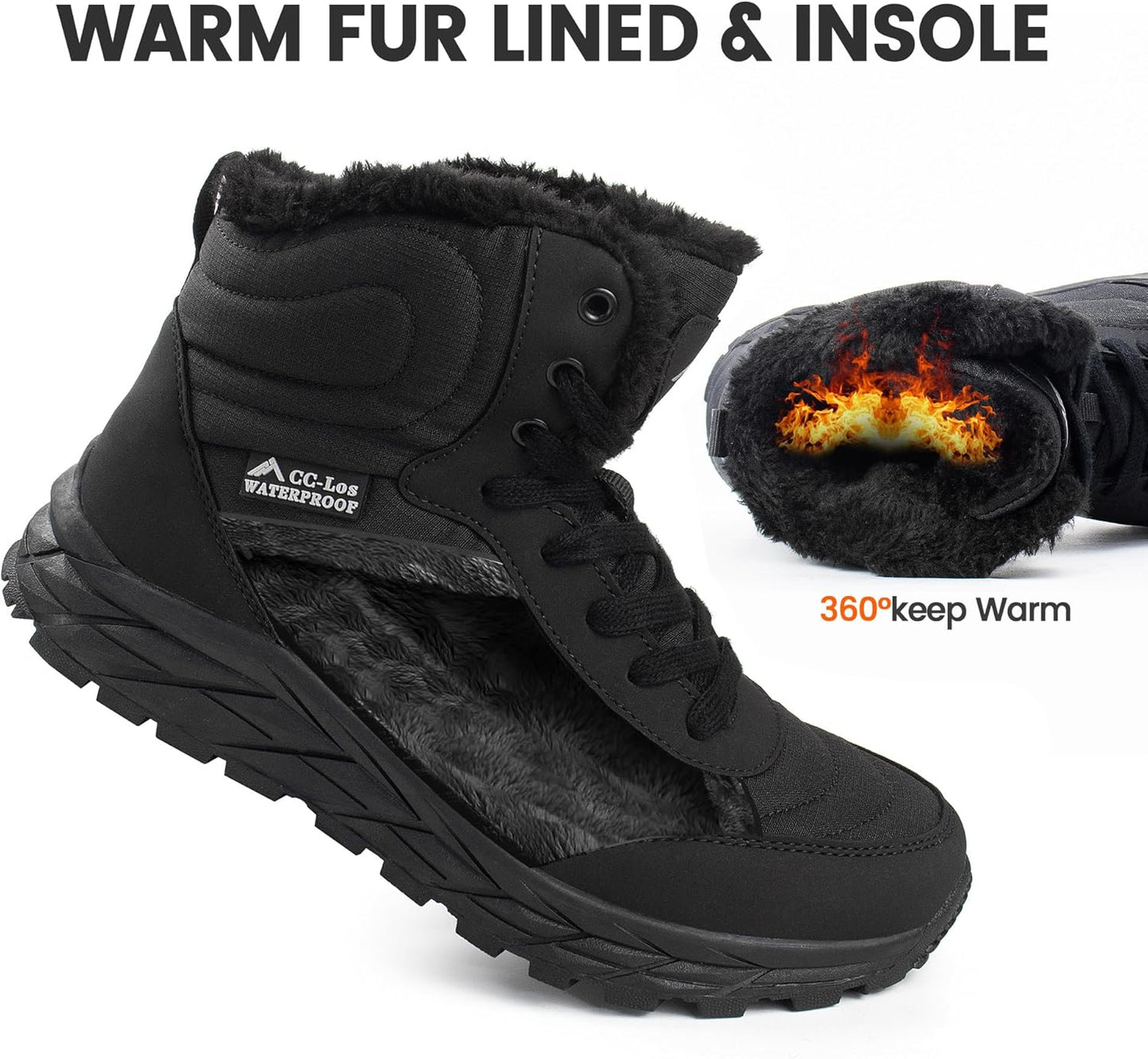 CC-Los Women's Waterproof Outdoor Winter Snow Boots | Faux Rabbit Fur Lining for Warmth | Lightweight TPR Sole | Size 5.5-10