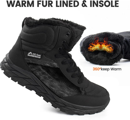 CC-Los Women's Waterproof Outdoor Winter Snow Boots | Faux Rabbit Fur Lining for Warmth | Lightweight TPR Sole | Size 5.5-10