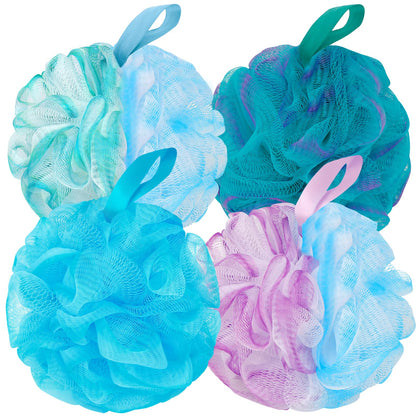 Bath Loofah Shower Sponge Body Back Scrubber Soft Mesh Shower Puffs Exfoliating Loofa for Women & Men Bath Accessories Cleaning Tool (Pack of 4 60G Loofah, Dark Elf)