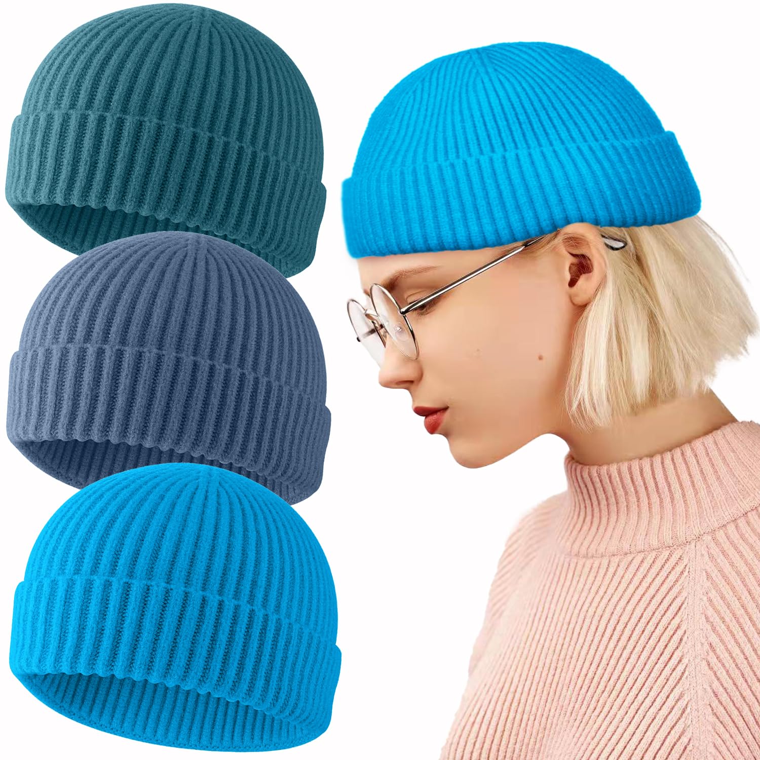 ROYBENS Swag Wool Knit Cuff Short Fisherman Beanie for Men Women, Winter Warm Hats