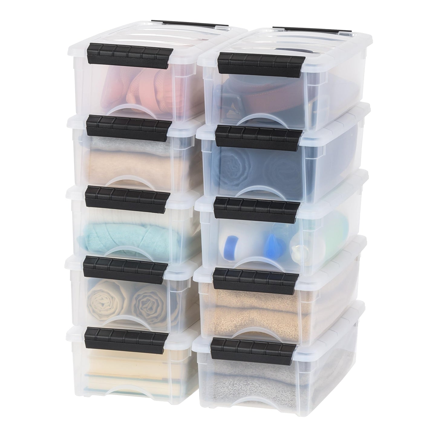 IRIS USA 13 Qt Stackable Plastic Storage Bins with Lids, 6 Pack - BPA-Free, Made in USA - Discreet Organizing Solution, Latches, Durable Nestable Containers, Secure Pull Handle - Pearl